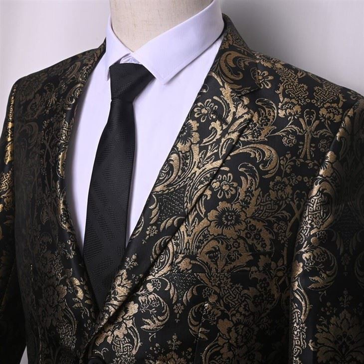 Premium Jacquard Suit Fabric Black Notch Lapel Formal Jacket suppliers