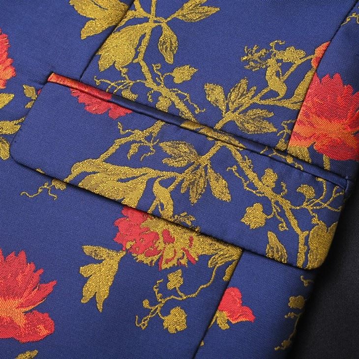 Premium Men's Floral Jacquard Blazer in Navy With Red/Gold Embroidery-F091 price